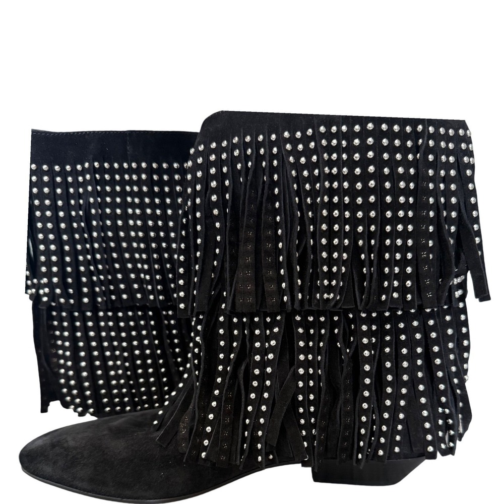 Saint Laurent RARE Studded Fringe Suede Boots EU 38 Festival Boho YSL Coachella - Picture 6 of 14